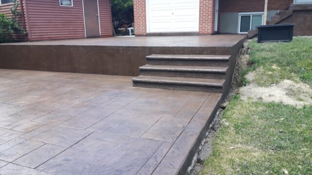 Coloured concrete patio and stairs