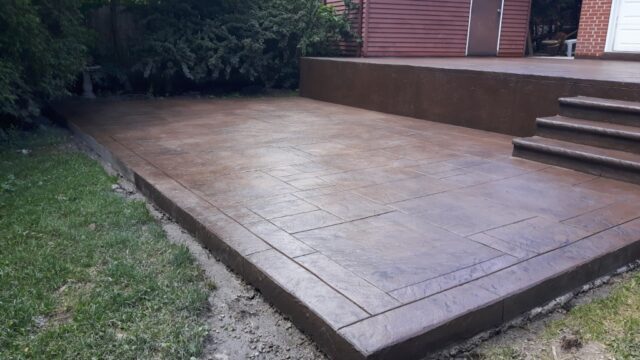 Coloured concrete patio and stairs